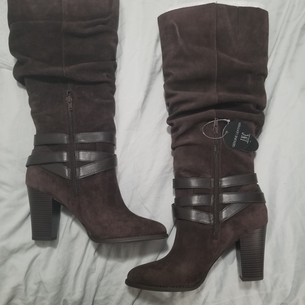 INC  Jordana Brown Suede Wide Calf Boots Size 9.5